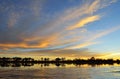 Mokoro in the Okavango delta at sunset, Botswana Royalty Free Stock Photo