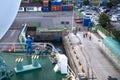 Worker at deck waving for docking with the ferry from Jeju at Mokpo harbor, Mokpo, South Korea Royalty Free Stock Photo