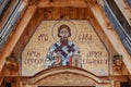 Saint Sava mosaic at Church in main square in Kustendorf-Drvengrad Eco village built by Emir