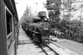 Mokra Gora, Serbia, July 17 2017: Waiting for the steam locomotive counterpart monochrome