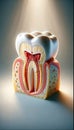 Molar tooth cut in half to reveal its internal structure, AI-generated. Royalty Free Stock Photo