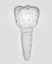 Molar tooth dental implant 3d low poly geometric model. Dentistry innovation future technology titan metal thread