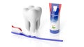Molar tooth with toothbrush and toothpaste Royalty Free Stock Photo