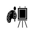 Molbert and palette with brush icon, vector illustration, black sign on isolated background Royalty Free Stock Photo