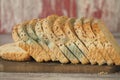 Mold bread on wooden board with rustic background Royalty Free Stock Photo