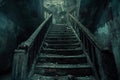 Mold-Covered Staircase in Derelict Mansion AI Generated Royalty Free Stock Photo