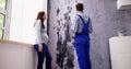 Mold Damage On House Wall. Woman Looking Royalty Free Stock Photo