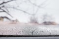 Mold on a foggy plastic window of white color. Royalty Free Stock Photo