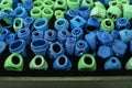 Mold for making ring jewelry.Green and blue mold from wax for r