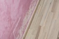 Mold and moisture buildup on pink wall Royalty Free Stock Photo