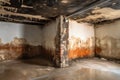 Mold and moisture after water damage in the basement. Generative AI Royalty Free Stock Photo