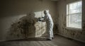Mold Remediation Specialist Inspecting Severe Wall Mold Damage in Home Royalty Free Stock Photo