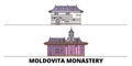 Moldavia, Arbore Church, Moldovita Monastery flat landmarks vector illustration. Moldavia, Arbore Church, Moldovita