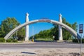 Moldavia, Chisinau may 2018: Arch of the entrance to the territory of the famous grapes and wine production plant