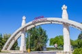 Moldavia, Chisinau may 2018: Arch of the entrance to the territory of the famous grapes and wine production plant