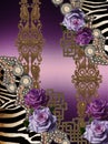 Flowers violet animal print baroque gold