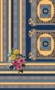 Geometric blue yellow flowers lines baroque