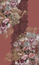 Flowers embroidery baroque gold animal print pink