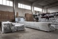 Moldova, Bender - May 18, 2019: Warehouse of pvc profiles for the production of pvc windows and pvc doors