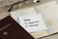 Moldova, Ceadir-Lunga - June 13, 2022: Passports with visa permission on table