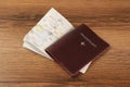 Moldova, Ceadir-Lunga - June 13, 2022: Passports with visa stamps on wooden table