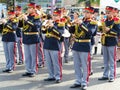 01.10.2016, Moldova, Chisinau: Marching band in red uniform play Royalty Free Stock Photo