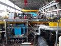 11.02.2020, Moldova, Chisinau: Power generator steam turbine in repair process, machinery, pipes, tubes, at power plant Royalty Free Stock Photo