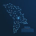 Moldova communication network map. Vector low poly image of a global map with lights in the form of cities Royalty Free Stock Photo