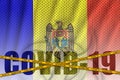 Moldavsko vlajka a19 nápis oranžový karanténa hranice páska 