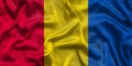 Moldova national flag background with fabric texture. Flag of Moldova waving in the wind. 3D illustration.