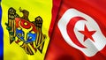 Moldova and Tunisia flags. 3D Waving flag design. Moldova Tunisia flag, picture, wallpaper. Moldova vs Tunisia image,3D rendering