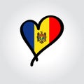 Moldovan flag heart-shaped hand drawn logo. Vector illustration.