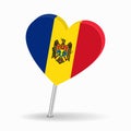 Moldovan flag heart-shaped map pointer layout. Vector illustration.