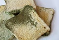 moldy on bread on white background. Royalty Free Stock Photo