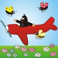 Mole in the airplane, color picture, cute vector illustration