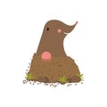 Mole digging out of the mud animal cartoon character cheerful