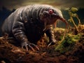 Ai Generated illustration Wildlife Concept of Mole eating earthworm