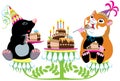 Mole and hamster eating birthday cake Royalty Free Stock Photo