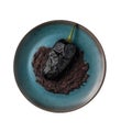Mole Poblano On Blue Smooth Round Plate On Isolated Transparent Background Mexican Food. Generative AI