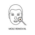 Mole removal line icon in vector, illustration of a man with a nevus on his face