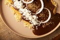Mole sauce chicken Enmoladas table topview Royalty Free Stock Photo