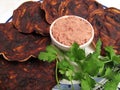 Mole Tortilla Chips and Refried Bean Dip Royalty Free Stock Photo