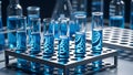 Molecular Marvel: Blue Liquid Science in Lab Test Tubes Royalty Free Stock Photo