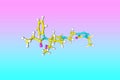 Molecular model of alfentanil. It is a potent but short-acting synthetic opioid analgesic drug, used for anesthesia in