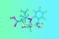 Molecular model of ampicillin, an antibiotic used to treat bacterial infections, such as respiratory tract infections