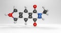 Molecular Model of a Complex Organic Compound with Black Red and Blue Atoms on Light Gray Background Royalty Free Stock Photo