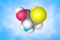 Molecular model of cysteine. Atoms are represented as spheres with conventional color coding: carbon grey, oxygen red Royalty Free Stock Photo