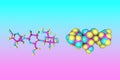 Molecular model of dextrin or maltodextrin, a polysaccharide that is used as a food additive. Scientific background. 3d