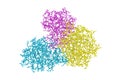 Molecular model of the fibrinogen-like domain of human angiopoietin-3. Rendering with differently colored protein chains Royalty Free Stock Photo