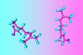Molecular model of geranic acid, a polyunsaturated fatty acid, a double bond isomer of nerolic acid and a pheromone used